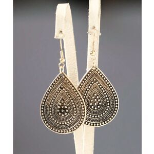 Teardrop Bronze Aztec Mayan Style Drop Earrings Lighweight Dangle Pendant Boho